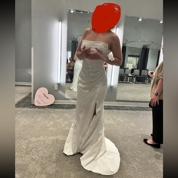 Stretch Crepe Sculpted Cowl Sheath Wedding Dress - Picture 2 of 10